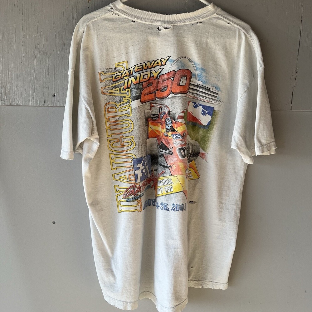 Vintage Inagural Indy 250 Racing Tee Shirt White XL 2001 Distressed Graphic Tee - Picture 7 of 7